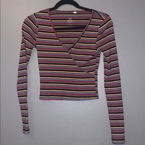 pacsun striped V NECK cropped shirt